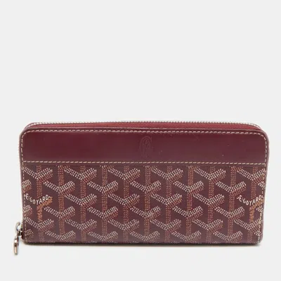 Pre-owned Goyard Ine Coated Canvas Wallet In Burgundy