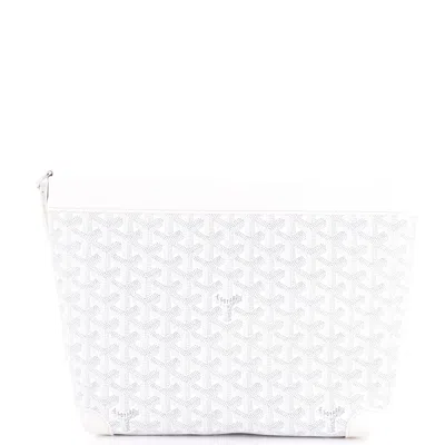 Pre-owned Goyard Ine Conti Pouch Coated Canvas In White