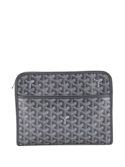 Pre-owned Goyard Jouvence Toiletry Coated Canvas Gm Pouch In Gray