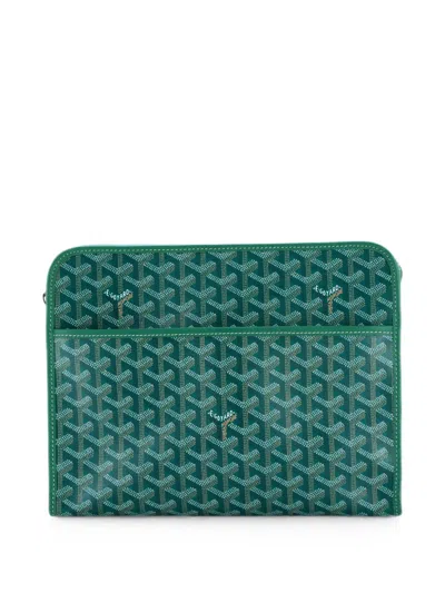 Pre-owned Goyard Jouvence Toiletry Coated Canvas Gm Pouch In Green