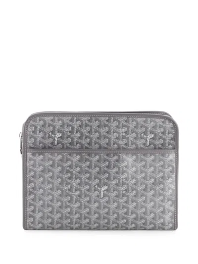 Pre-owned Goyard Jouvence Toiletry Coated Canvas Gm Pouch In Grey