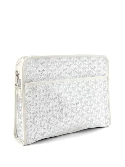 Pre-owned Goyard Jouvence Toiletry Pouch Coated Canvas Clutch Bag In White