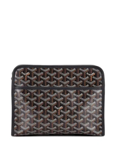 Pre-owned Goyard Jouvence Toiletry Pouch Coated Canvas Mm Clutch Bag In Black