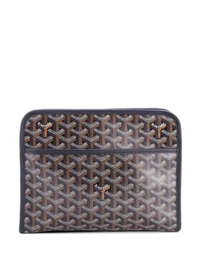 Pre-owned Goyard Jouvence Toiletry Pouch Coated Canvas Mm Clutch Bag In Black