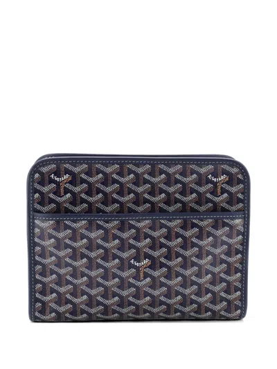 Pre-owned Goyard Jouvence Toiletry Pouch Coated Canvas Mm Clutch Bag In Blue