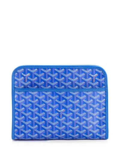 Pre-owned Goyard Jouvence Toiletry Pouch Coated Canvas Mm Clutch Bag In Blue