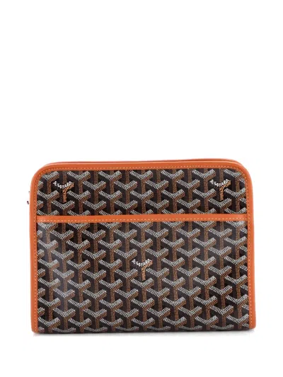 Pre-owned Goyard Jouvence Toiletry Pouch Coated Canvas Mm Clutch Bag In Brown