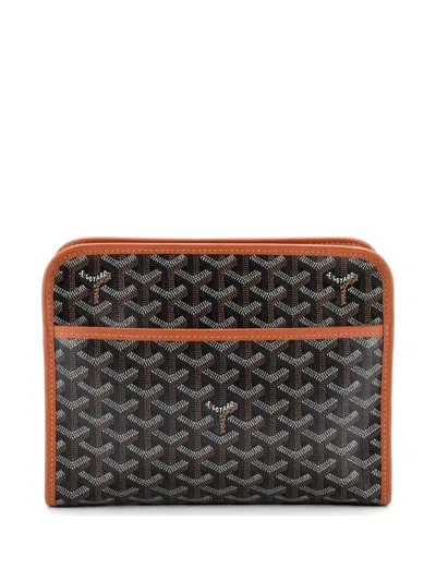 Pre-owned Goyard Jouvence Toiletry Pouch Coated Canvas Mm Clutch Bag In Brown