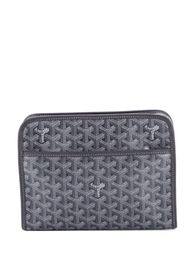 Pre-owned Goyard Jouvence Toiletry Pouch Coated Canvas Mm Clutch Bag In Gray