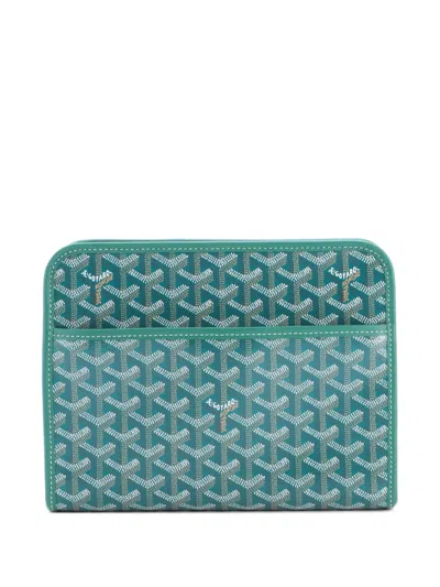 Pre-owned Goyard Jouvence Toiletry Pouch Coated Canvas Mm Clutch Bag In Green