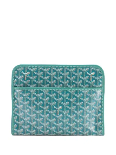 Pre-owned Goyard Jouvence Toiletry Pouch Coated Canvas Mm Clutch Bag In Green