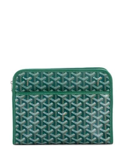 Pre-owned Goyard Jouvence Toiletry Pouch Coated Canvas Mm Clutch Bag In Green