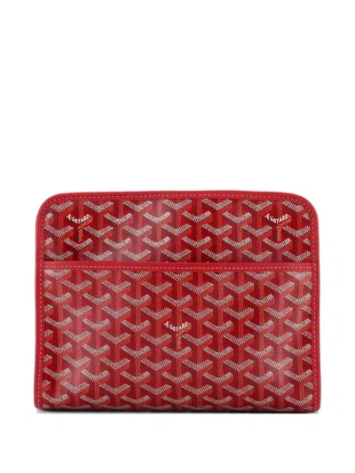Pre-owned Goyard Jouvence Toiletry Pouch Coated Canvas Mm Clutch Bag In Red