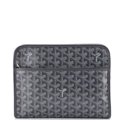 Pre-owned Goyard Jouvence Toiletry Pouch Coated Canvas Mm In Gray