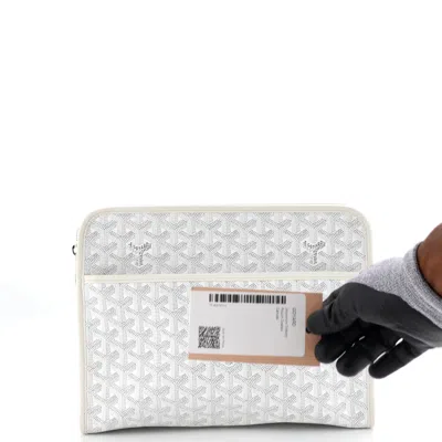 Pre-owned Goyard Jouvence Toiletry Pouch Coated Canvas In White