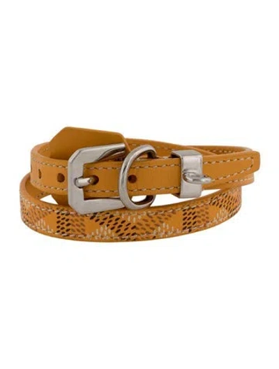 Pre-owned Goyard Leather Edmond Wrap Bracelet In Brown/white/yellow