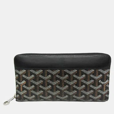 Pre-owned Goyard Matignon Leather Coated Canvas Long Wallet Bi-fold Black