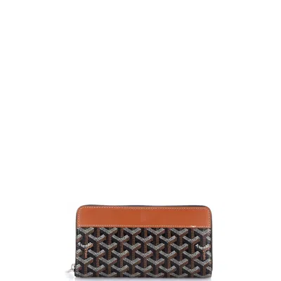Goyard Matignon Zip Wallet Coated Canvas With Leather In Brown