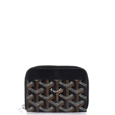 Pre-owned Goyard Matignon Zip Wallet Coated Canvas With Leather Pm In Black