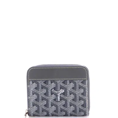 Pre-owned Goyard Matignon Zip Wallet Coated Canvas With Leather Pm In Gray