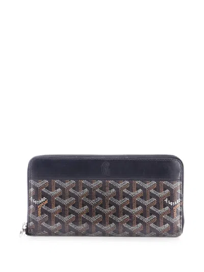 Pre-owned Goyard Matignon Zip Wallet Coated Canvas With Leather Small Wallets In 黑色