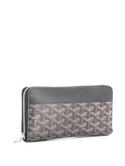 Pre-owned Goyard Matignon Zip Wallet Coated Canvas With Leather Small Wallets In Black