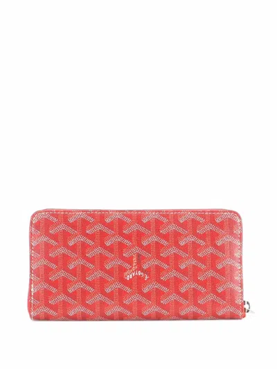Pre-owned Goyard Matignon Zip Wallet Coated Canvas With Leather Small Wallets In Red