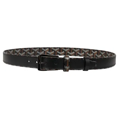 Pre-owned Goyard Mens Fregate Belt Size 95 332 32 33 Black Ine Canvas Leather 5 Hole