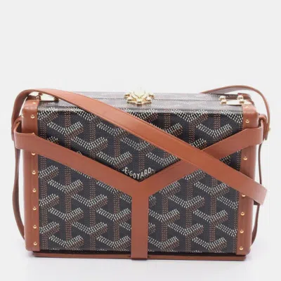 Pre-owned Goyard Minaudiere Trunk Bag Shoulder Coated Canvas Leather Black Brown White