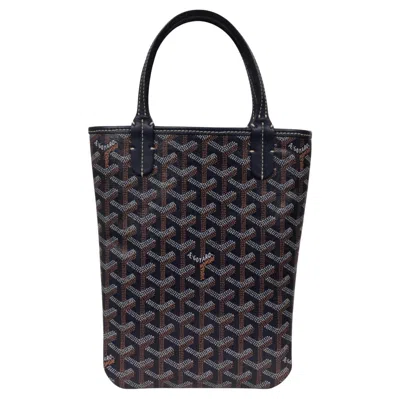 Pre-owned Goyard Mini Poitier Tote Navy Bag Blue Ine Reversible Canvas Leather Purse