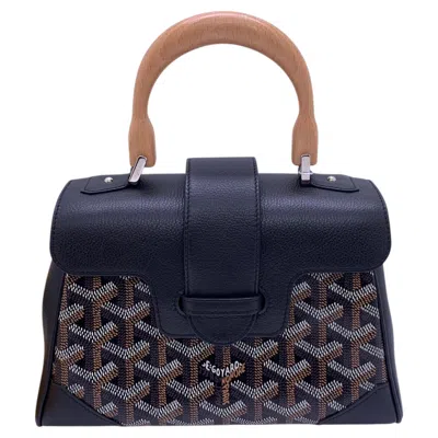 Pre-owned Goyard Mini Saigon Souple Bag Black Ine Canvas Beechwood Top Handle