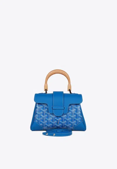 Pre-owned Goyard Mini Saïgon Souple Top Handle Bag With Palladium Hardware In Blue
