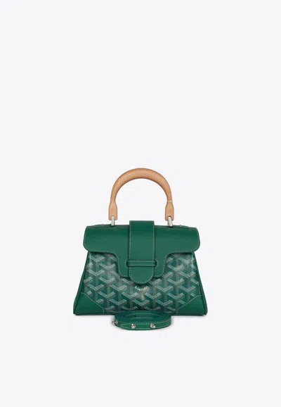 Pre-owned Goyard Mini Saïgon Souple Top Handle Bag With Palladium Hardware In Green