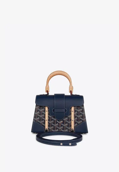 Pre-owned Goyard Mini Saïgon Structure Top Handle Bag With Palladium Hardware In Navy