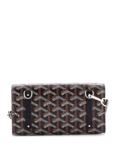 Pre-owned Goyard Monte Carlo Clutch With Strap Coated Canvas Pm Crossbody Bag In Black