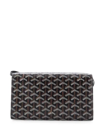 Pre-owned Goyard Monte Carlo Clutch With Strap Coated Canvas Pm Crossbody Bag In Black