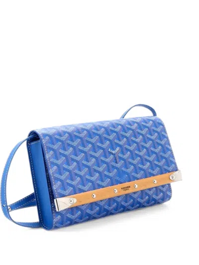 Pre-owned Goyard Monte Carlo Clutch With Strap Coated Canvas Pm Crossbody Bag In Blue