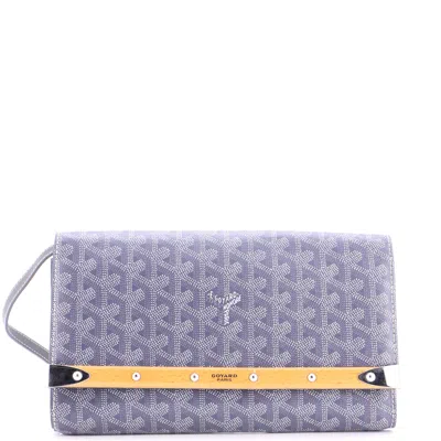 Pre-owned Goyard Monte Carlo Clutch With Strap Coated Canvas Pm In Gray