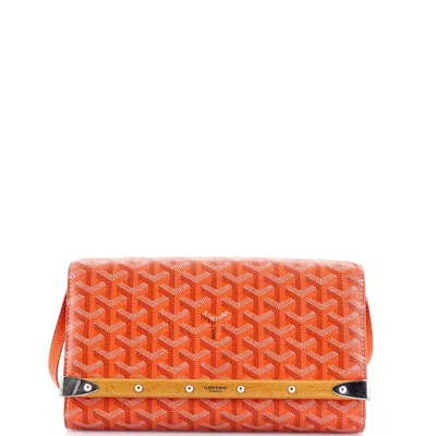 Pre-owned Goyard Monte Carlo Clutch With Strap Coated Canvas Pm In Orange