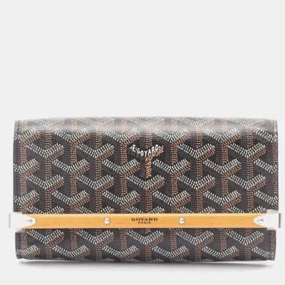 Pre-owned Goyard Monte Carlo Mini Case Pouch Bag In Coated Canvas And Wood Black Multicolor