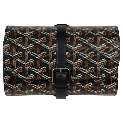 Pre-owned Goyard Montre De Voyage Double Two Travel Watch Roll Box Case Black Leather