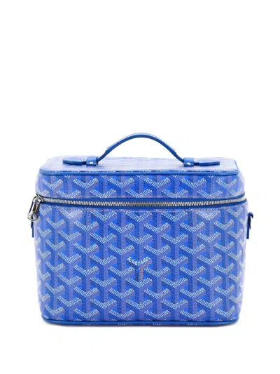 Pre-owned Goyard Muse Vanity Case Coated Canvas Pouch In Blue