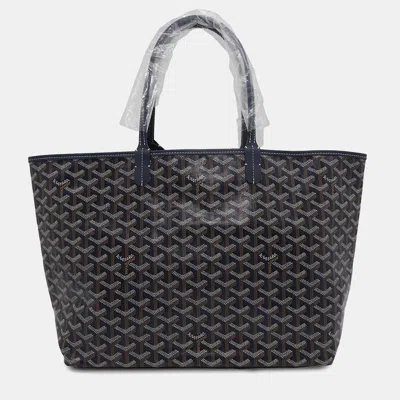 Pre-owned Goyard Navy Blue Pvc Coated Canvas Leather Saint Louis Pm Tote Bag