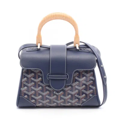 Pre-owned Goyard Navy Coated Canvas Leather Handbag () In Multi