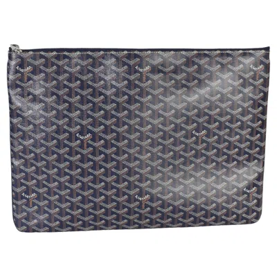 Pre-owned Goyard Navy Ine Canvas Senat Pouch Gm In Blue