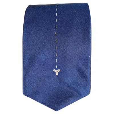 Pre-owned Goyard Navy Grey Embroidered Silk Tie In Gray