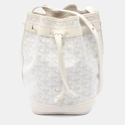 Pre-owned Goyard Petit Flo Shoulder Bag Coated Canvas And Leather White Gray