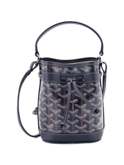 Pre-owned Goyard Petit Flot Coated Canvas Mini Bucket Bag In Blue