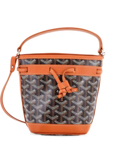 Pre-owned Goyard Petit Flot Coated Canvas Mini Bucket Bag In Brown