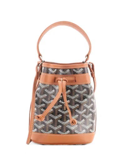 Pre-owned Goyard Petit Flot Coated Canvas Mini Bucket Bag In Brown